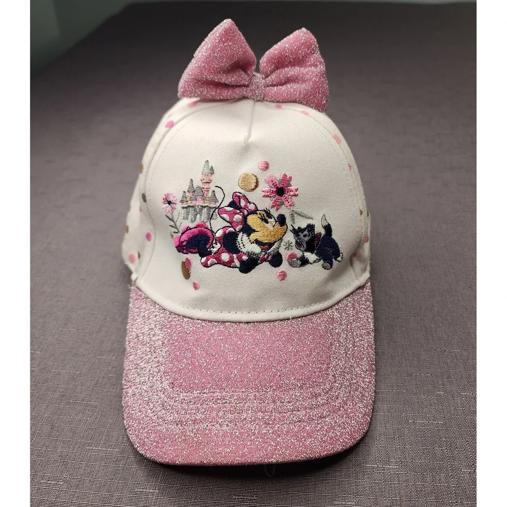 Disney Minnie Mouse Girl Toddler Stretch Hat Pink Glitter Bow Sparkle Polka Dot